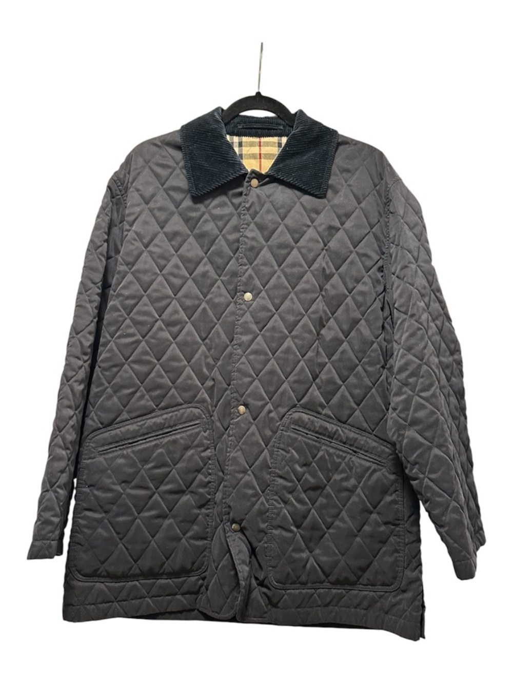 Burberry Quilted Black Jacket with Dark Corduroy Collar